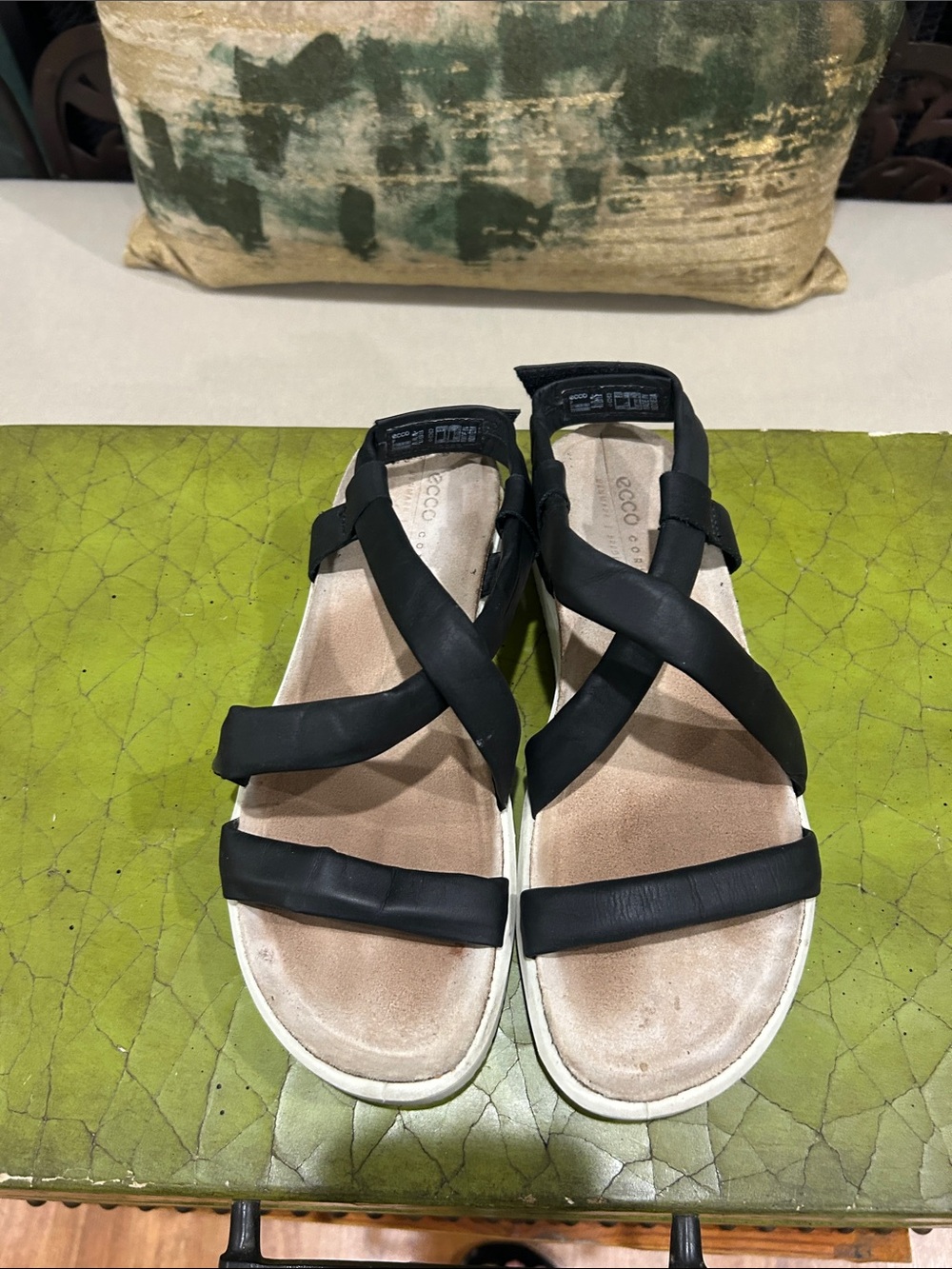 Ecco Black Leather Cross-Strap Sandals